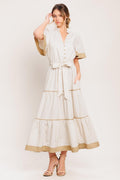 PARIS MORNING TAUPE WOVEN MIDI DRESS