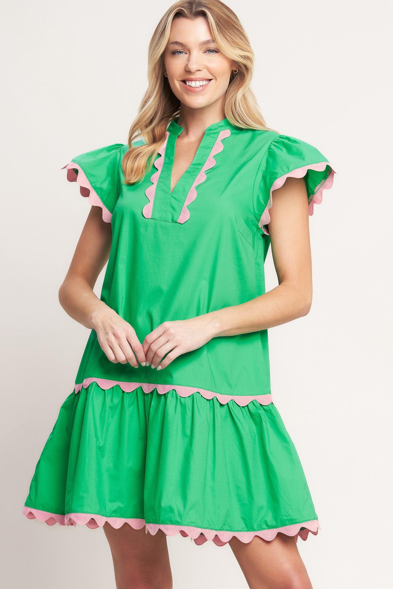 PRETTY IN GREEN WOVEN MINI DRESS