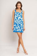 AZURE SWIRL WOVEN MINI DRESS