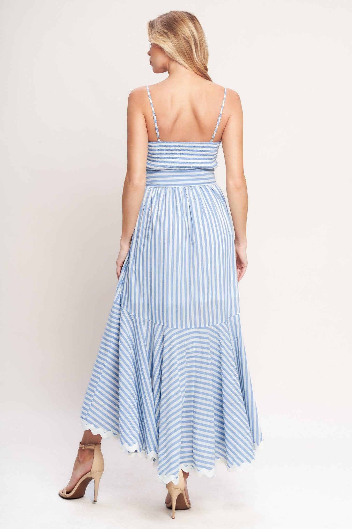 TIED TO YOU STRIPED WOVEN MIDI DRESS