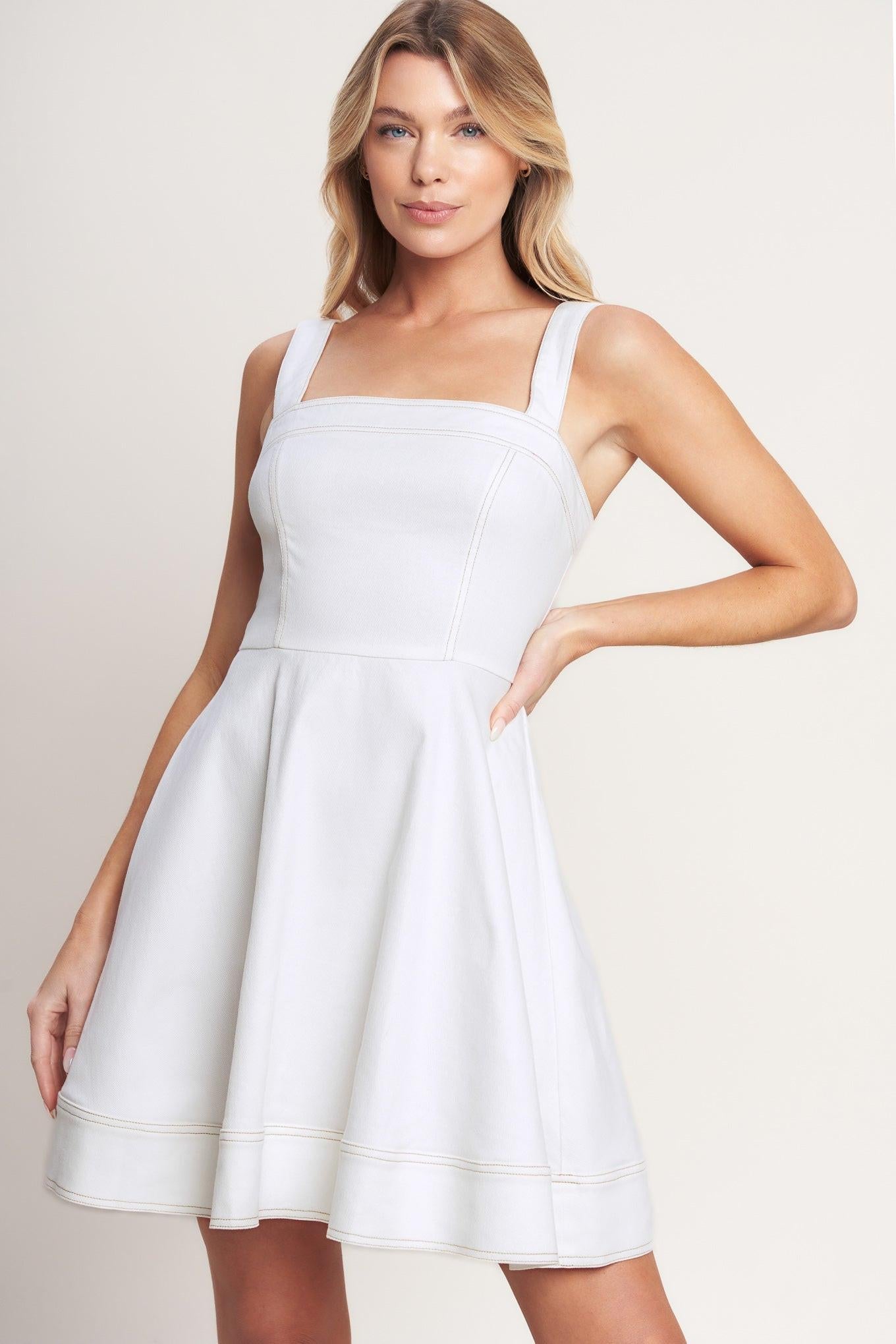 FIRST DATE FEELS WOVEN TWILL MINI DRESS