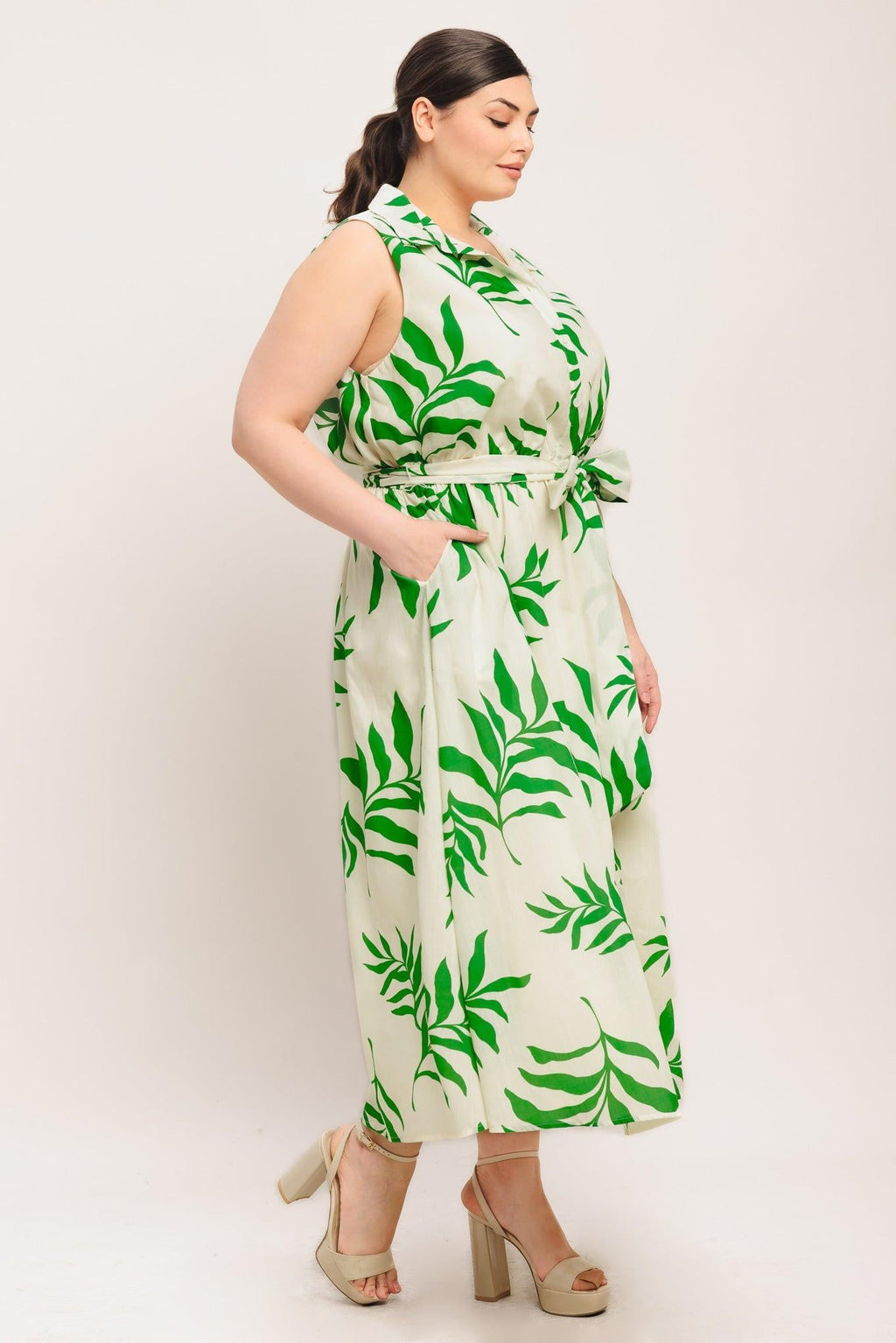 GREEN DAYDREAM WOVEN MIDI DRESS