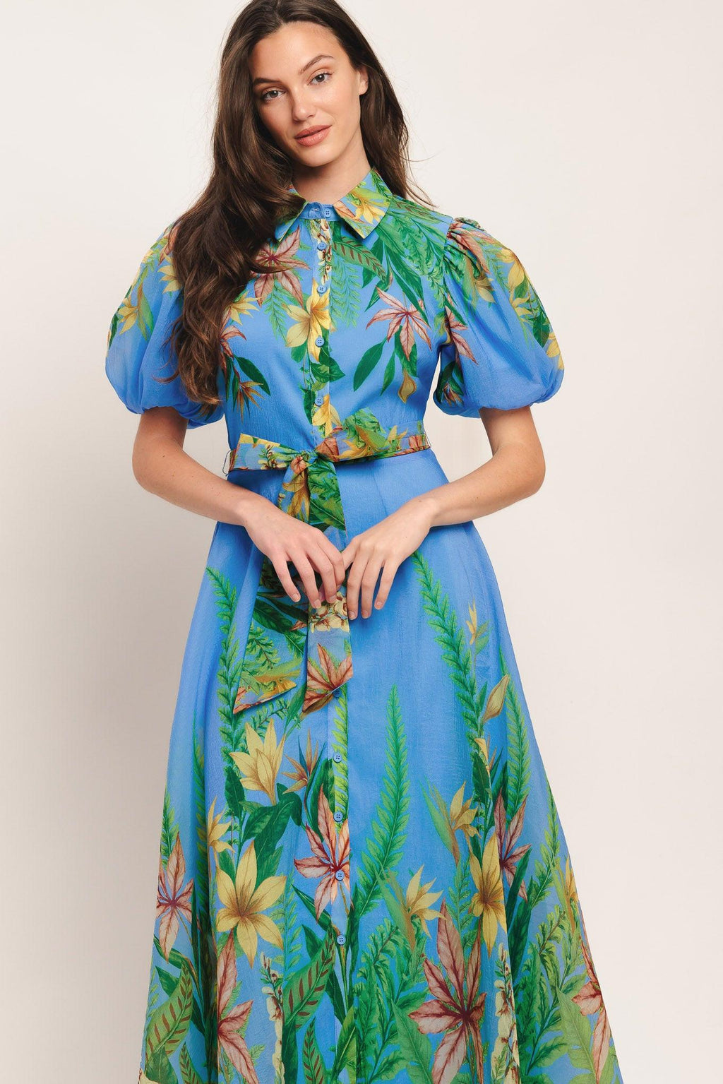 PALM SERENADE BLUE WOVEN MIDI DRESS