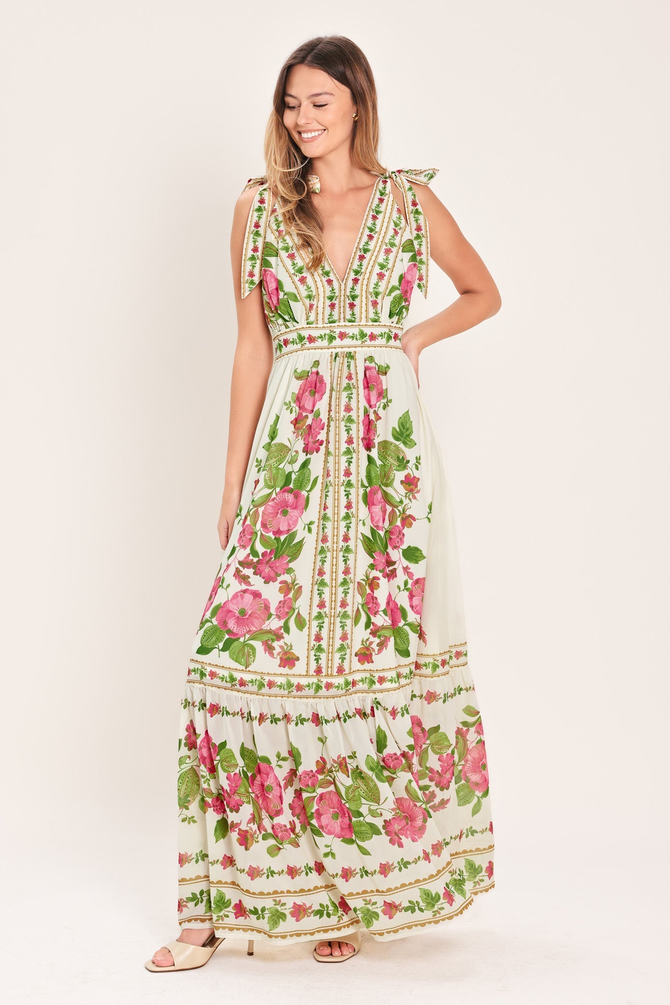 ROSE VINE ROMANCE WOVEN MAXI DRESS