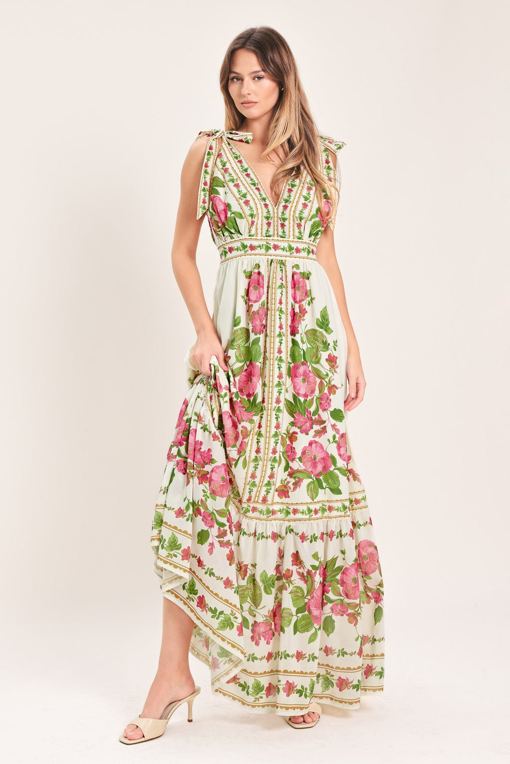 ROSE VINE ROMANCE WOVEN MAXI DRESS