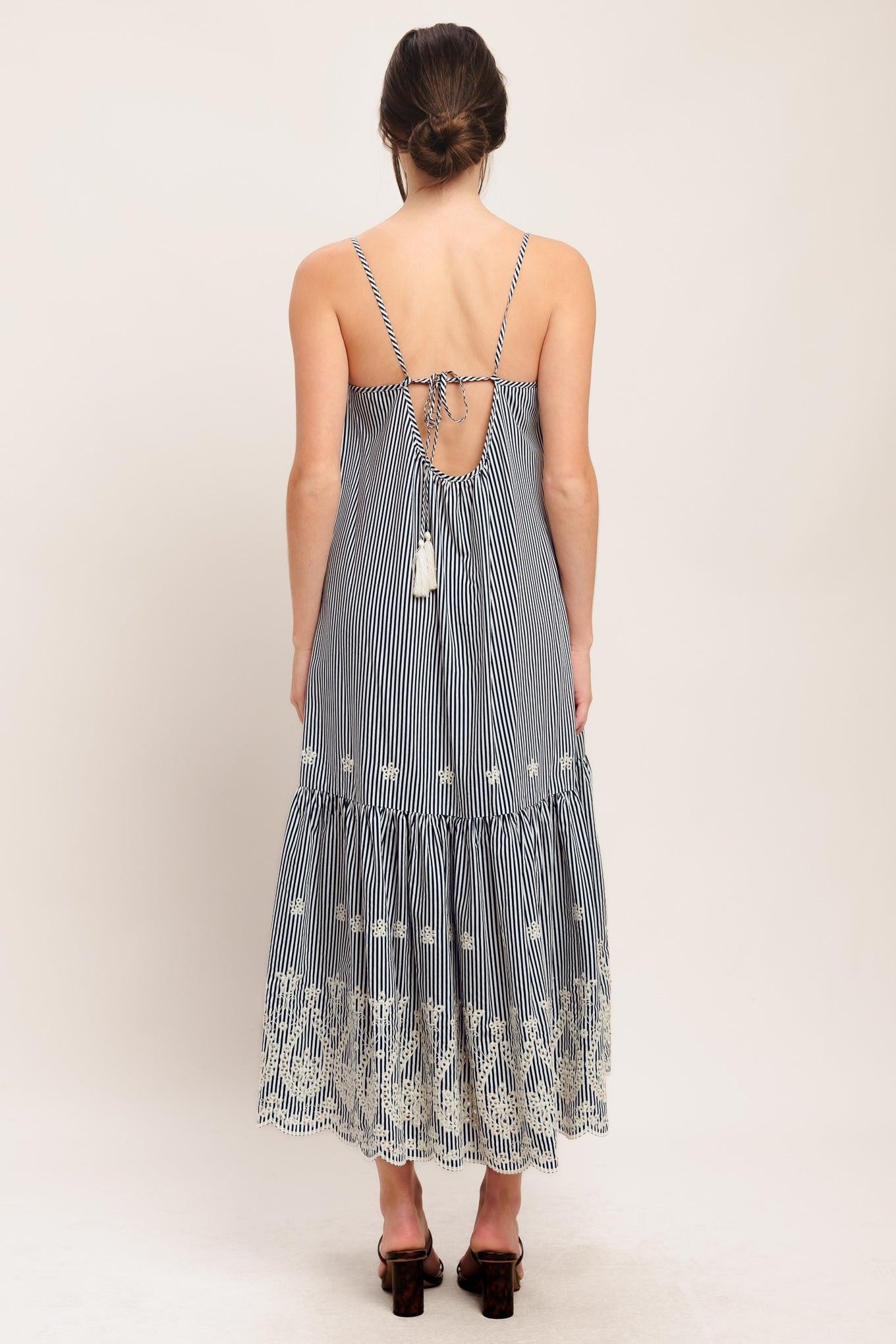 STRIPE COVE WOVEN MIDI DRESS