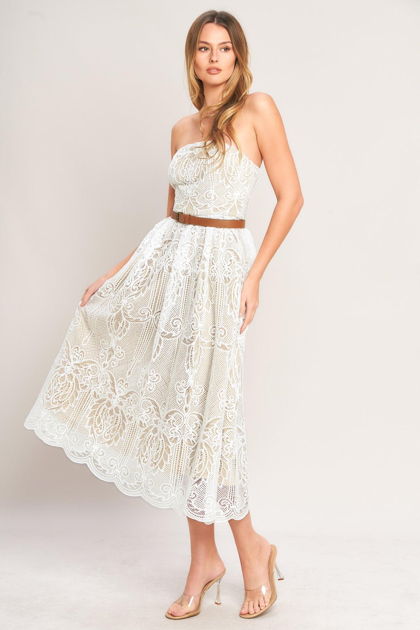 ELEGANT GARDEN WOVEN LACE MIDI DRESS