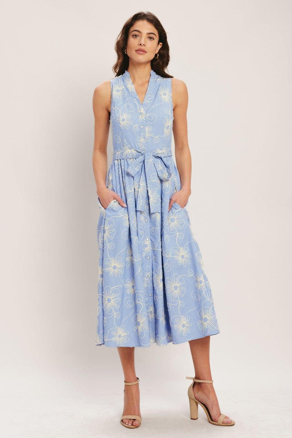SUMMER SKETCH FLORA WOVEN MIDI DRESS