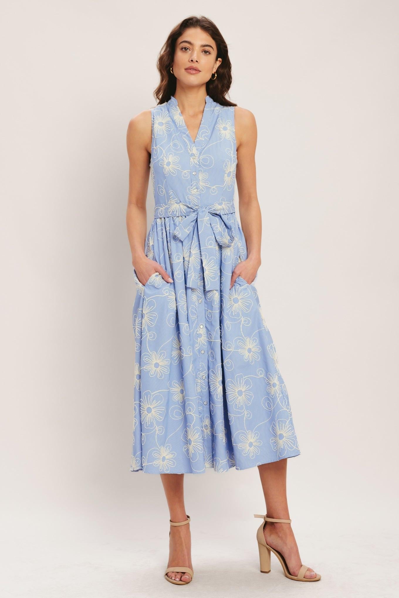 SUMMER SKETCH FLORA WOVEN MIDI DRESS