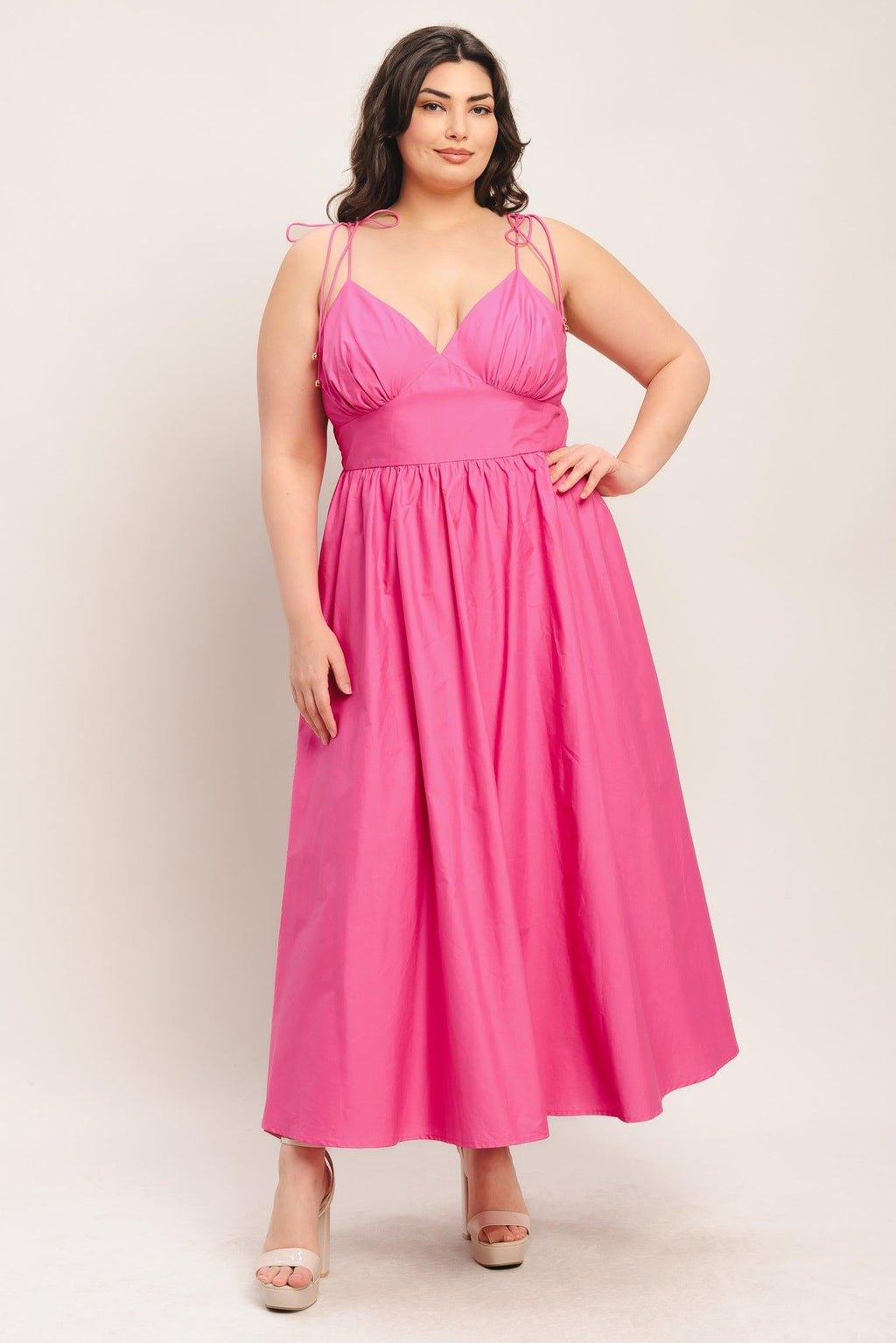 PRETTY IN PINK WOVEN MIDI DRESS