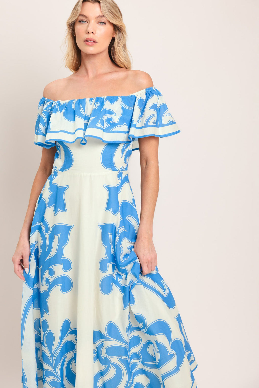 BLUE MAJOLICA WOVEN MIDI DRESS