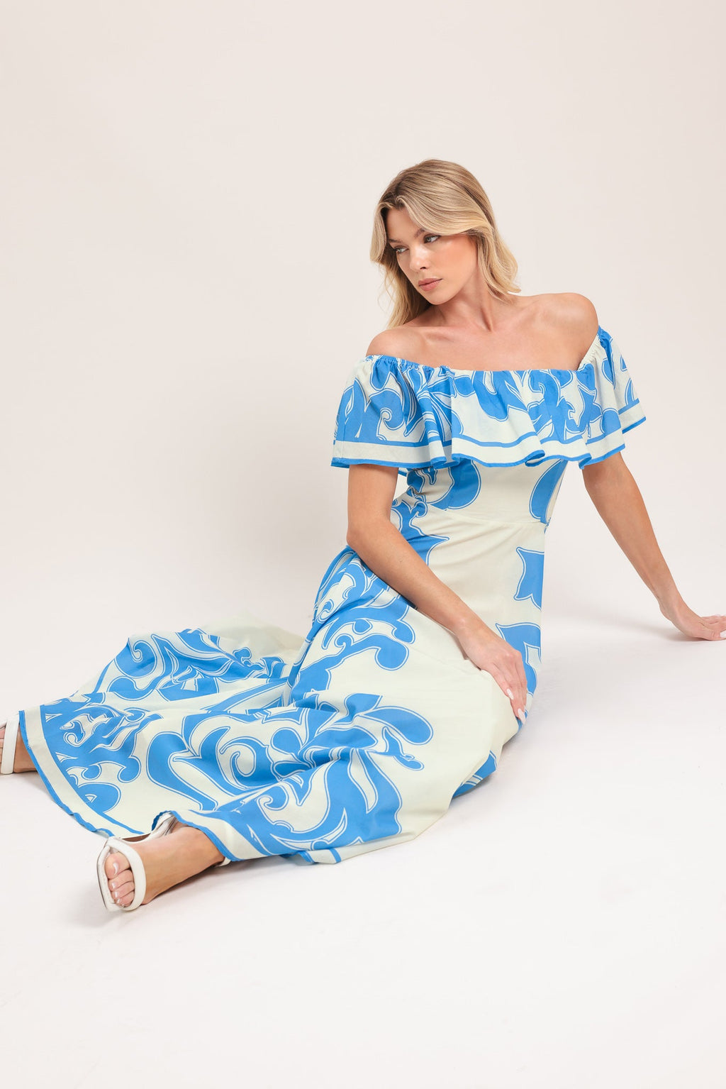 BLUE MAJOLICA WOVEN MIDI DRESS