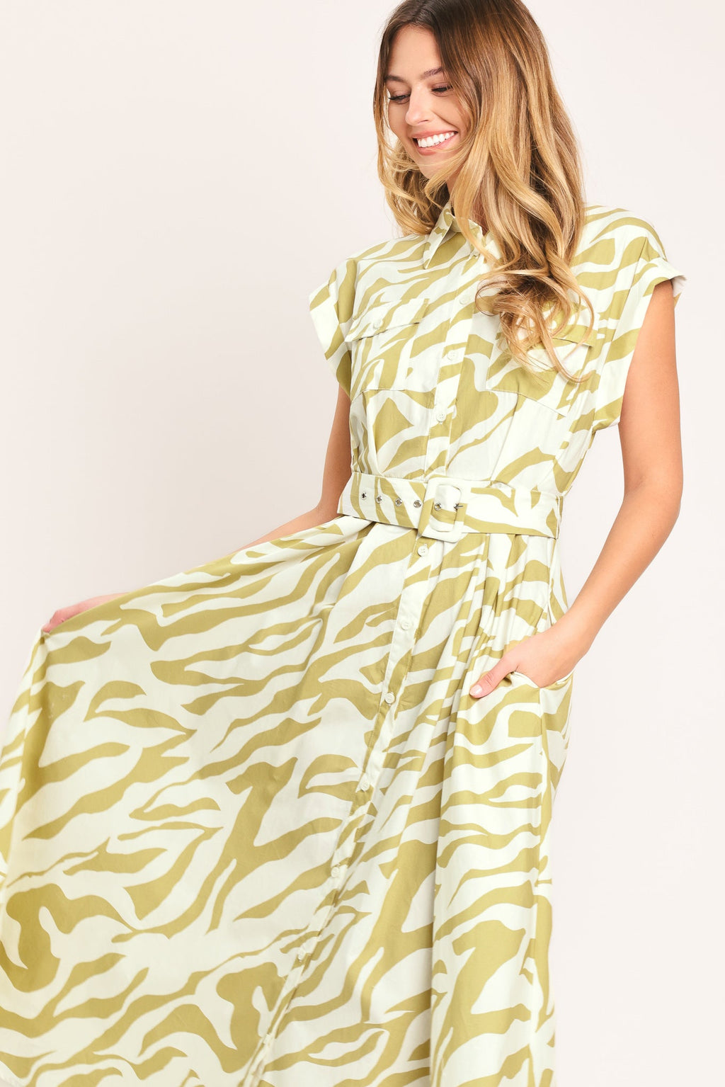 SOFT ZEBRA WOVEN MIDI SHIRT DRESS