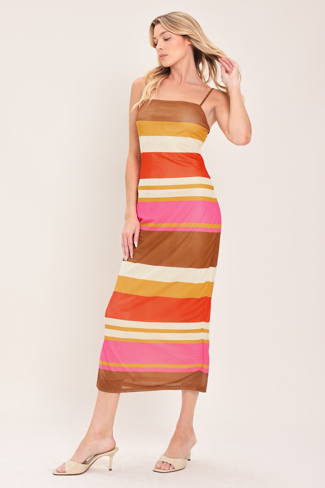 HEAT WAVES POWER MESH MIDI DRESS