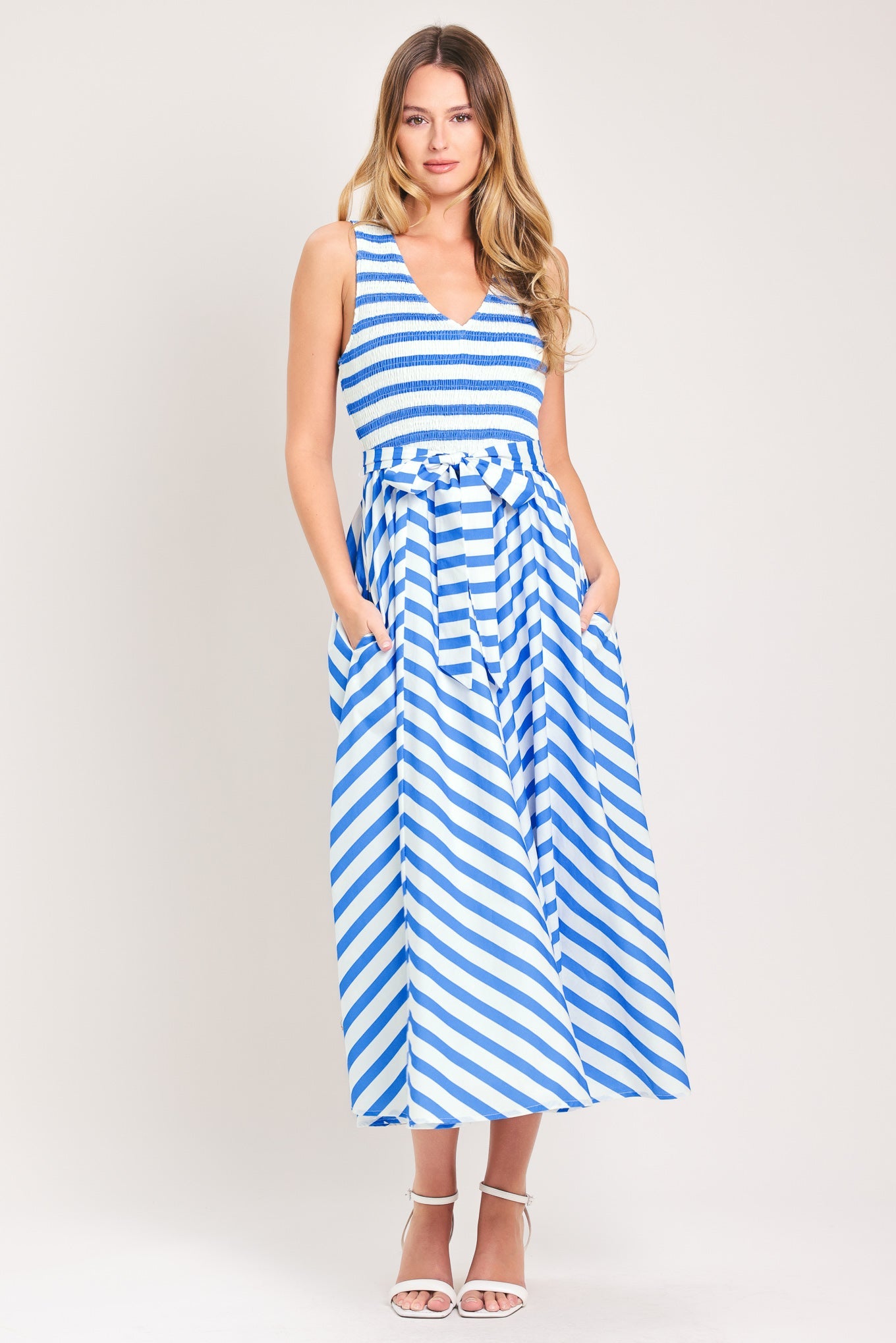 BLUE SERENA WOVEN MIDI DRESS