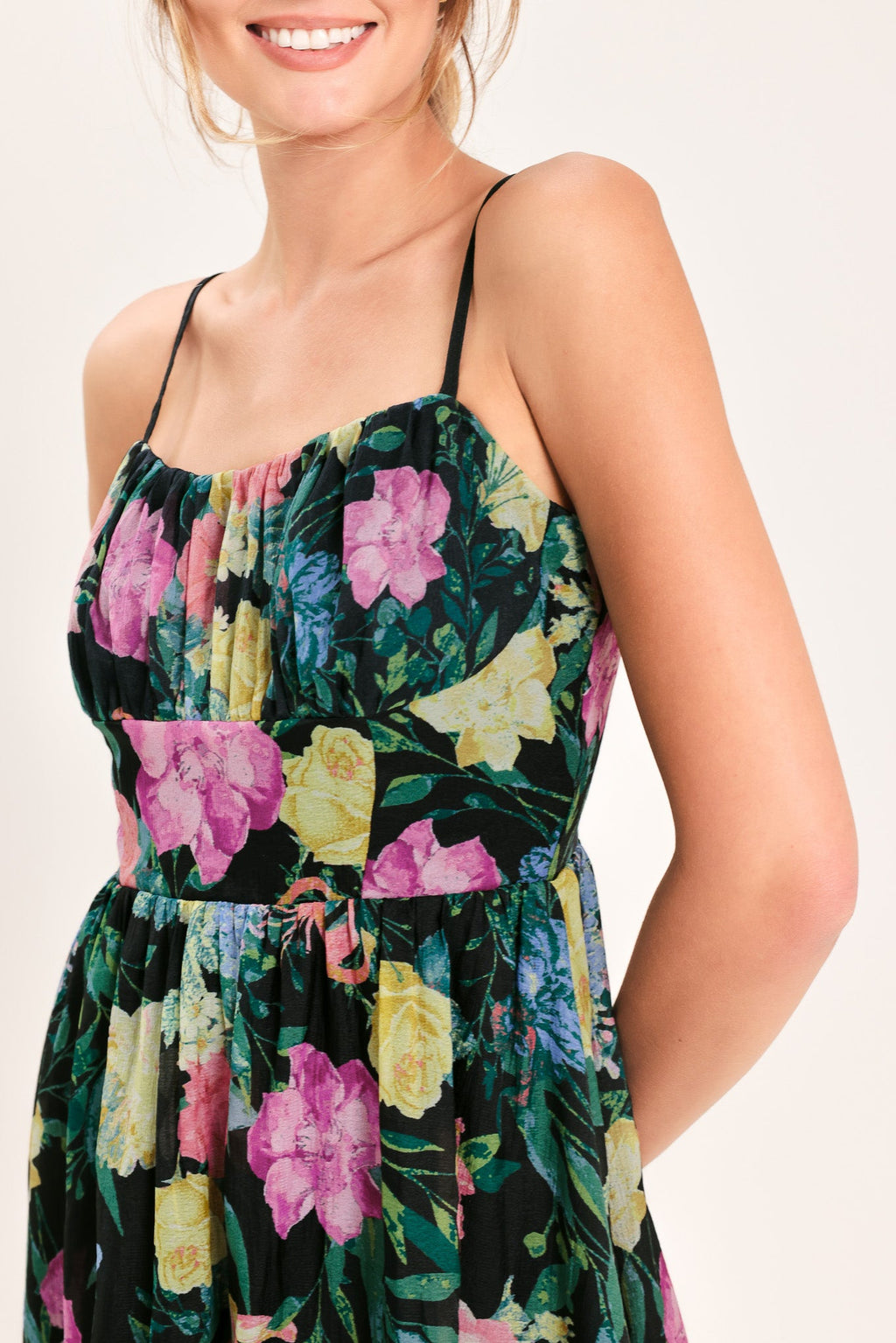SHADOW FLORAL WOVEN MIDI DRESS