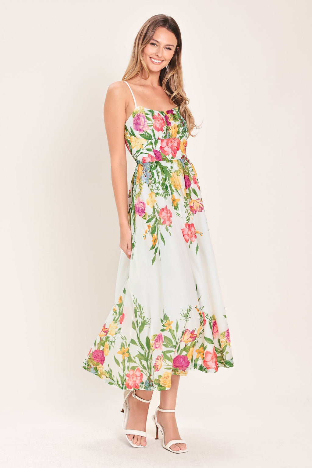 SHADOW FLORAL WOVEN MIDI DRESS