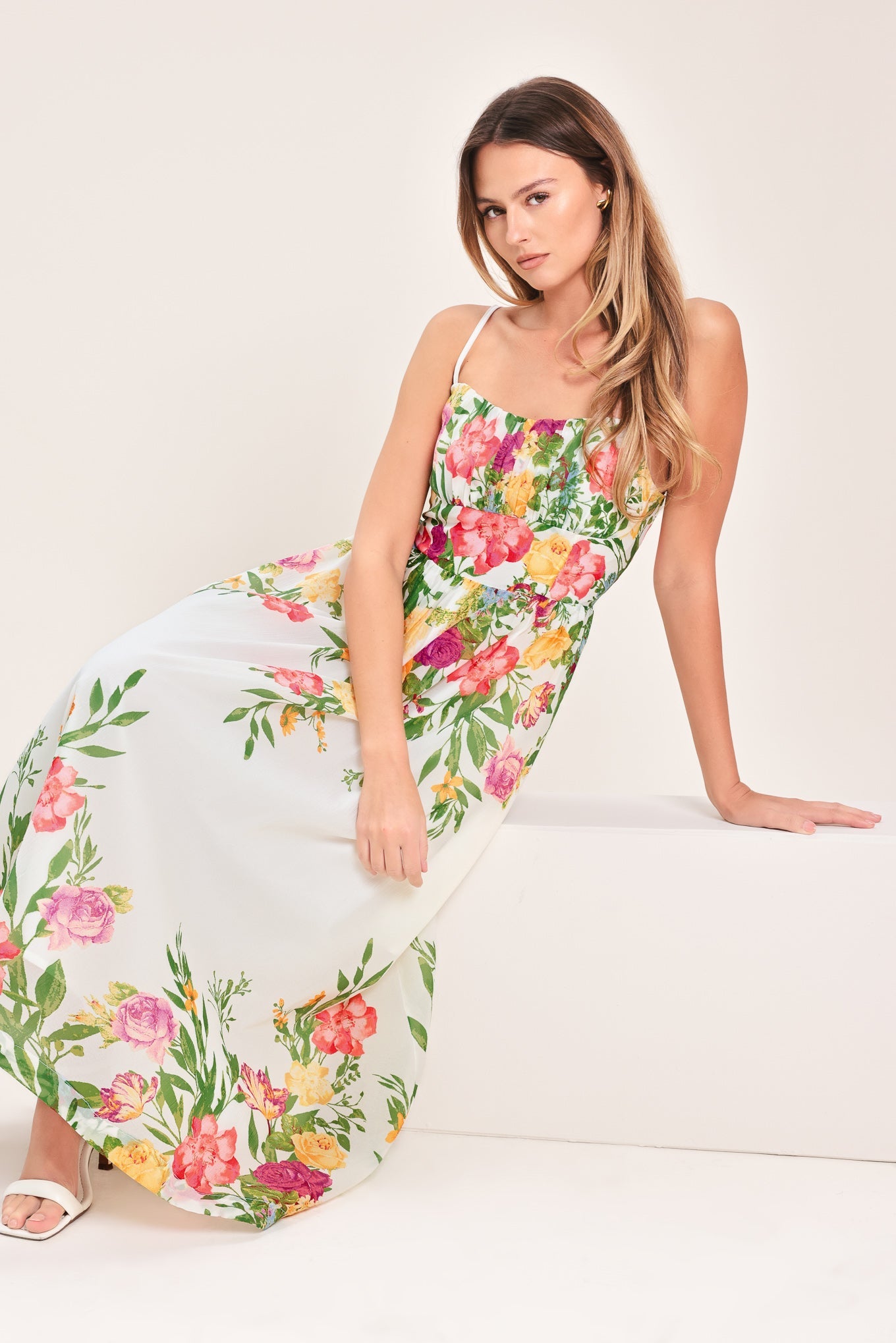 SHADOW FLORAL WOVEN MIDI DRESS