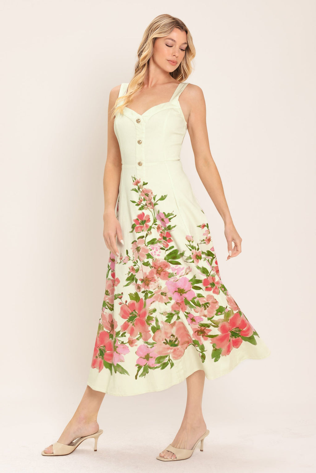 BLOSSOM WHISPER WOVEN MIDI DRESS