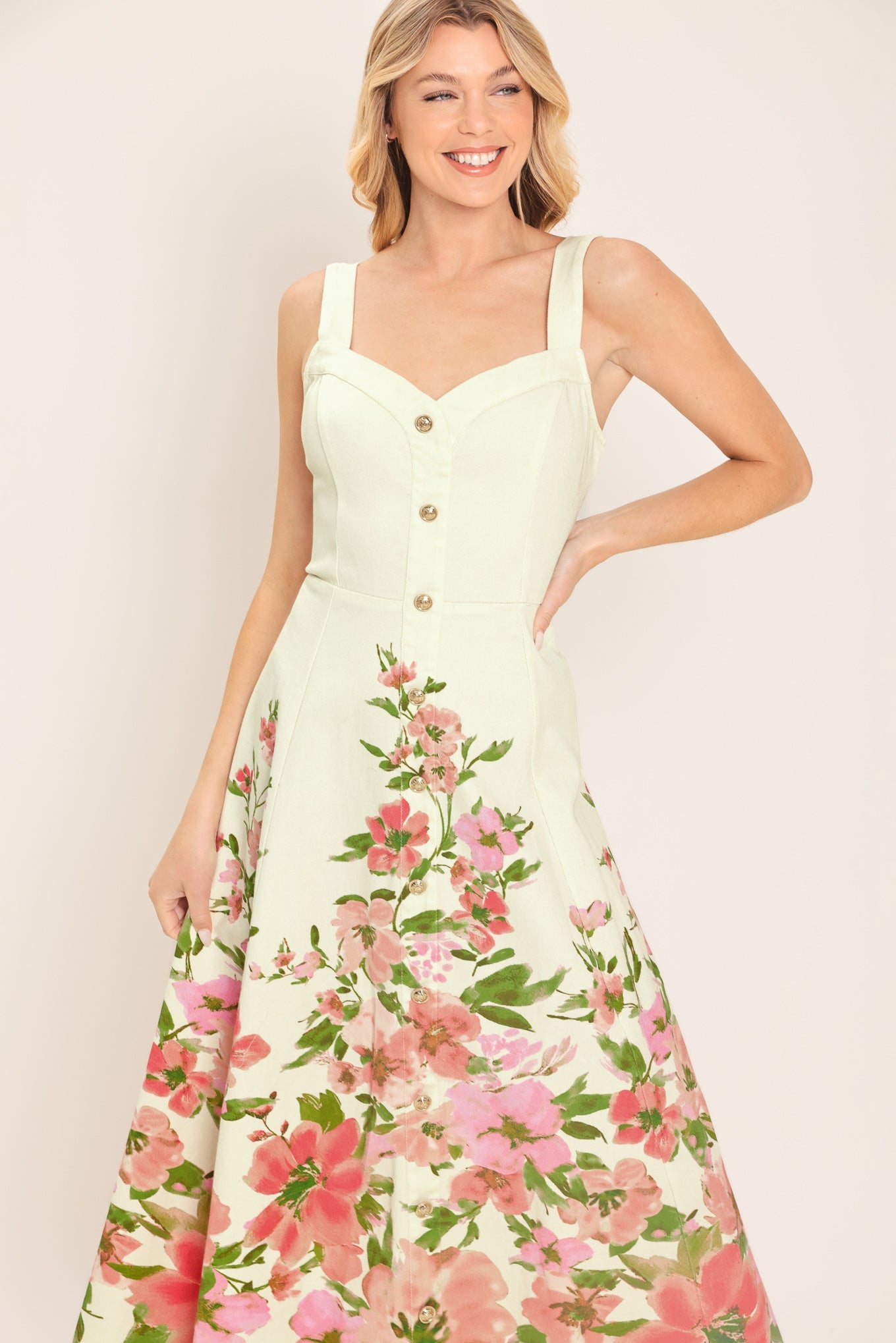 BLOSSOM WHISPER WOVEN MIDI DRESS