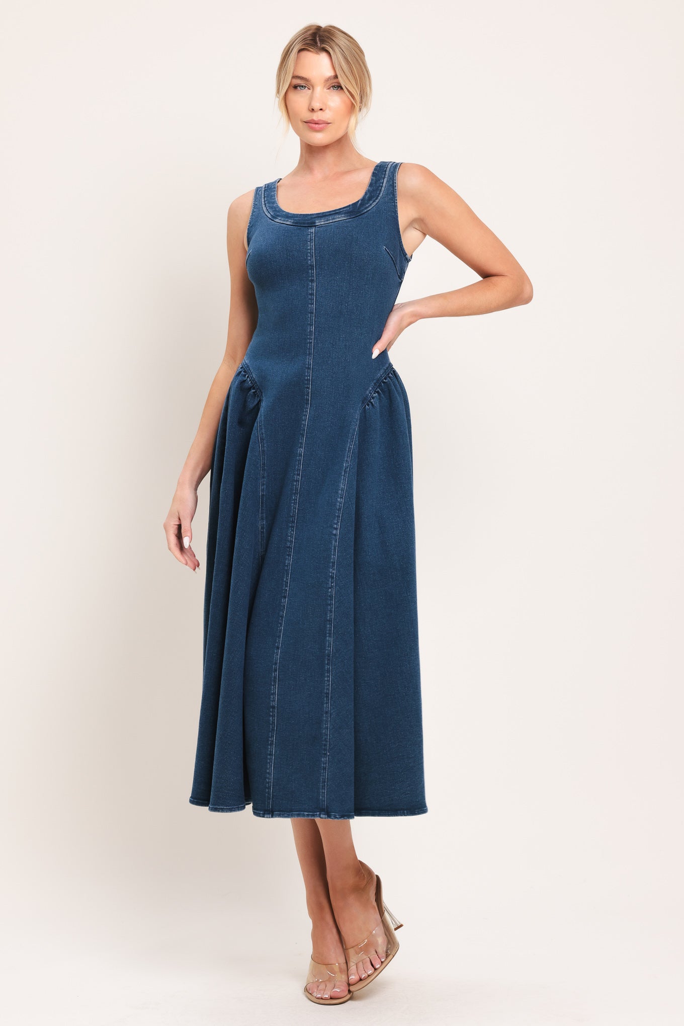 CLASSIC INDIGO DENIM MIDI DRESS