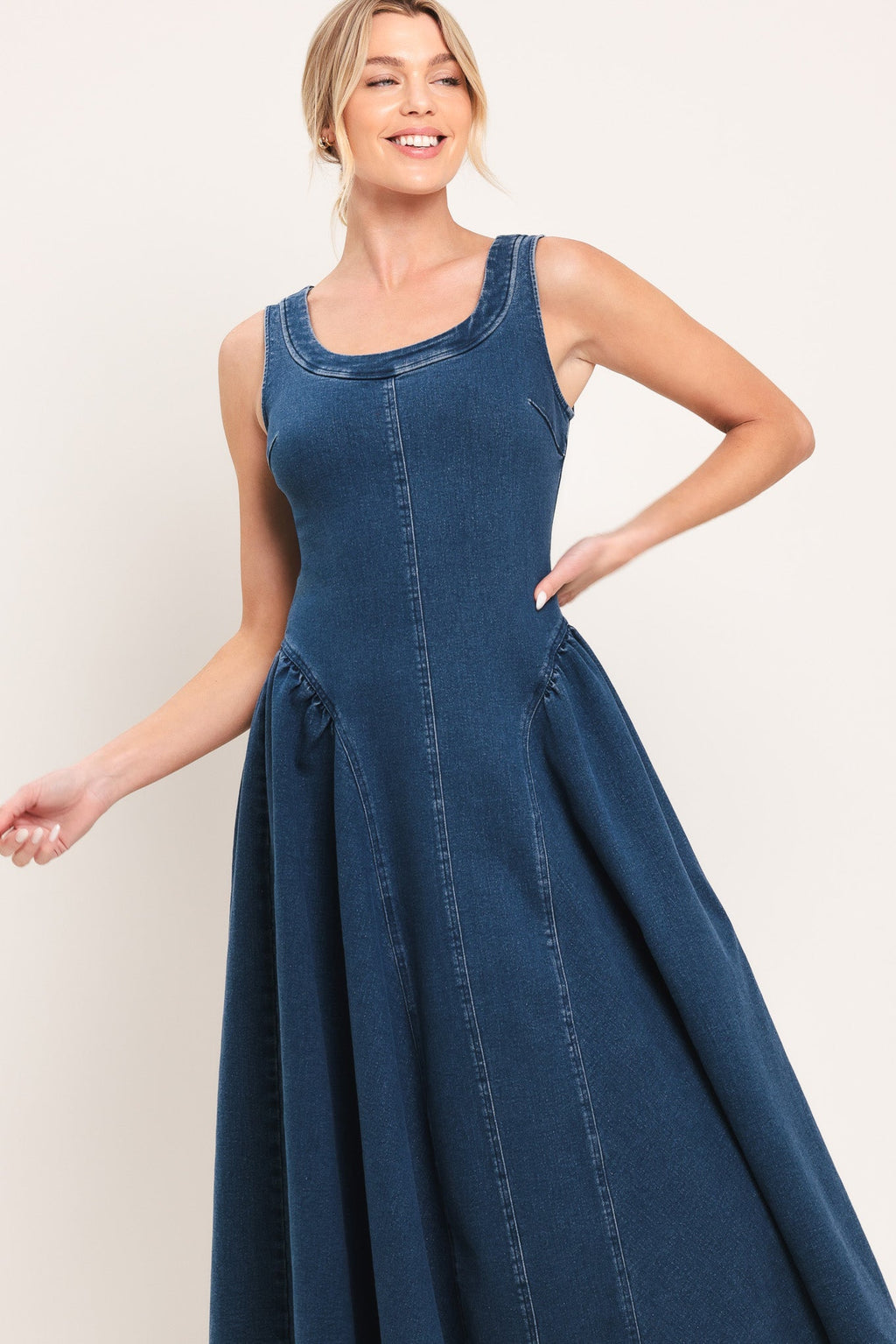 CLASSIC INDIGO DENIM MIDI DRESS