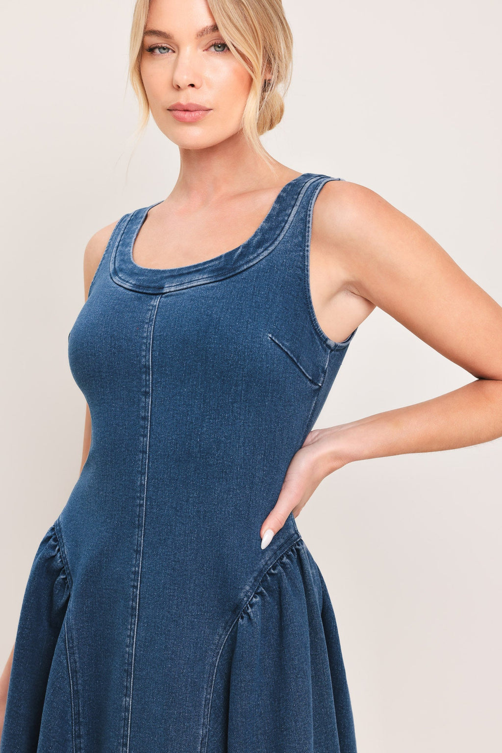 CLASSIC INDIGO DENIM MIDI DRESS