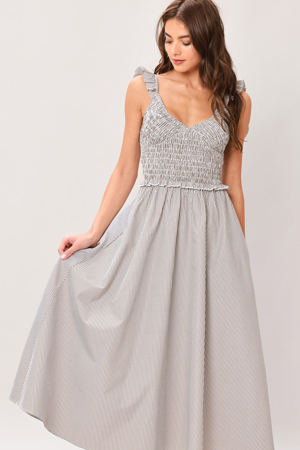 SWEET STRIPE WOVEN MIDI DRESS