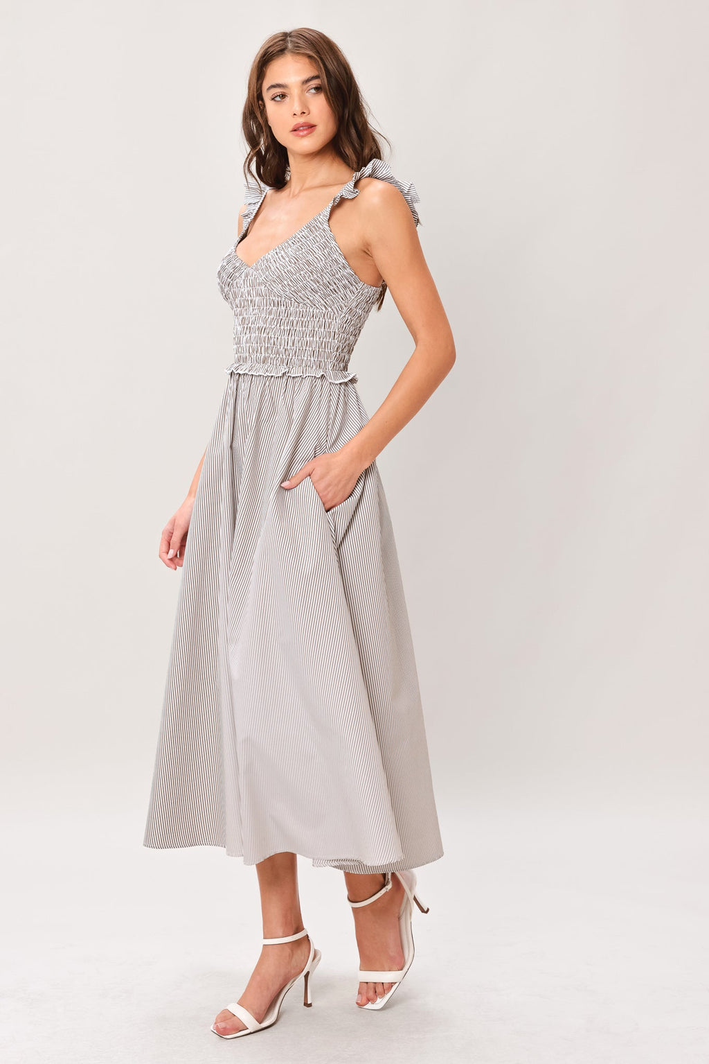 SWEET STRIPE WOVEN MIDI DRESS