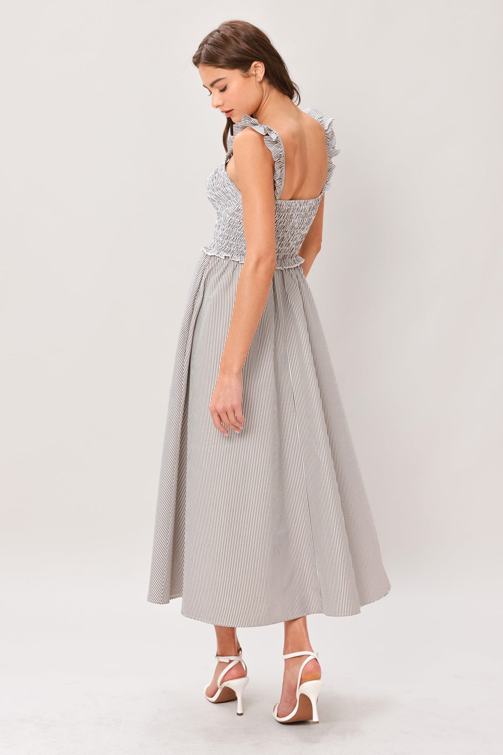 SWEET STRIPE WOVEN MIDI DRESS
