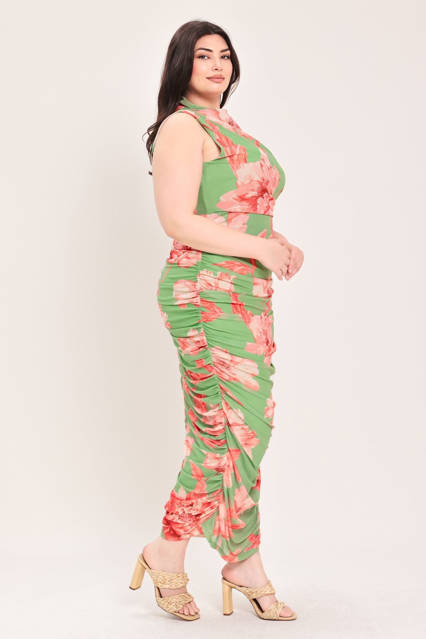 PARADISE GLOW POWER MESH MIDI DRESS
