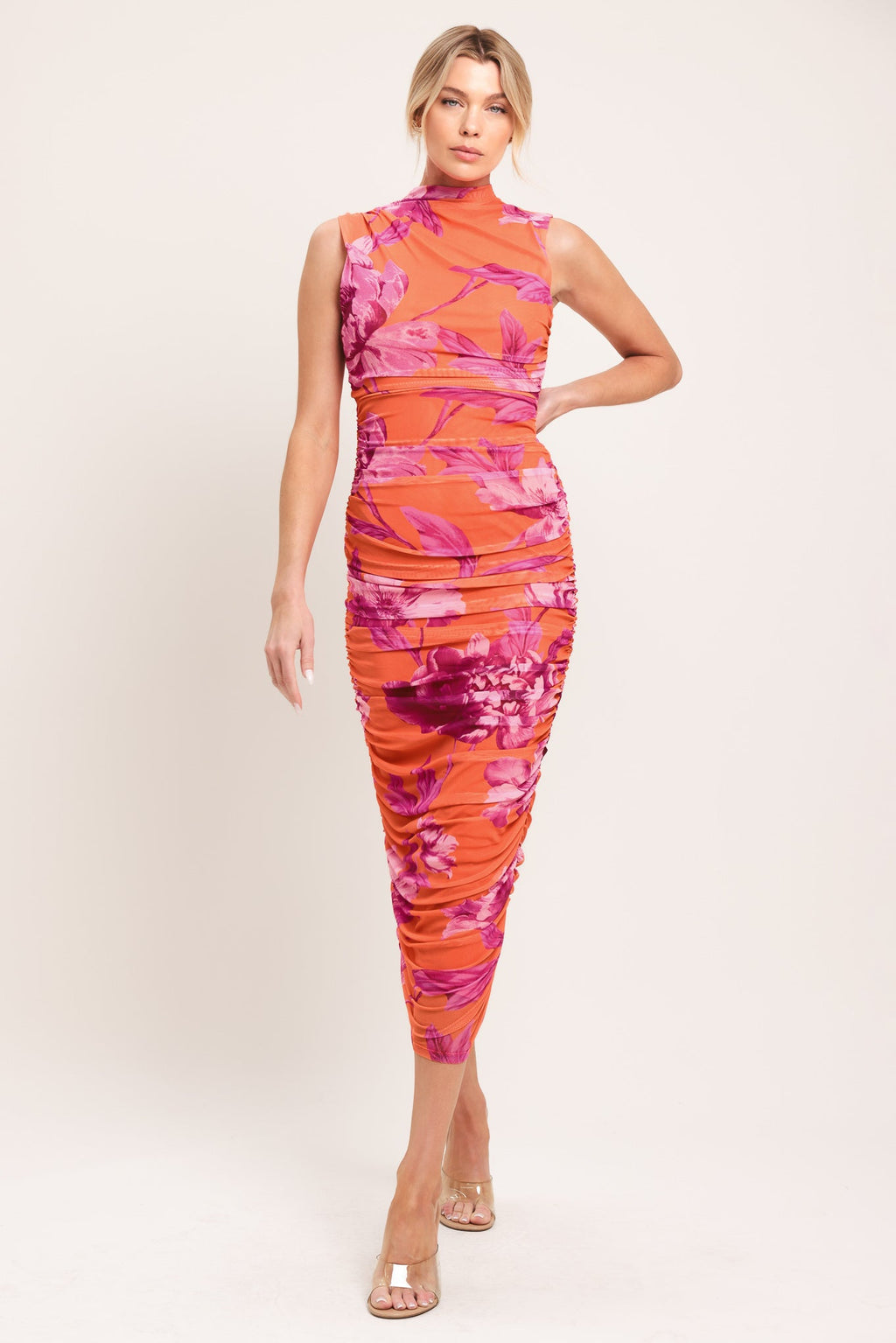PARADISE GLOW POWER MESH MIDI DRESS
