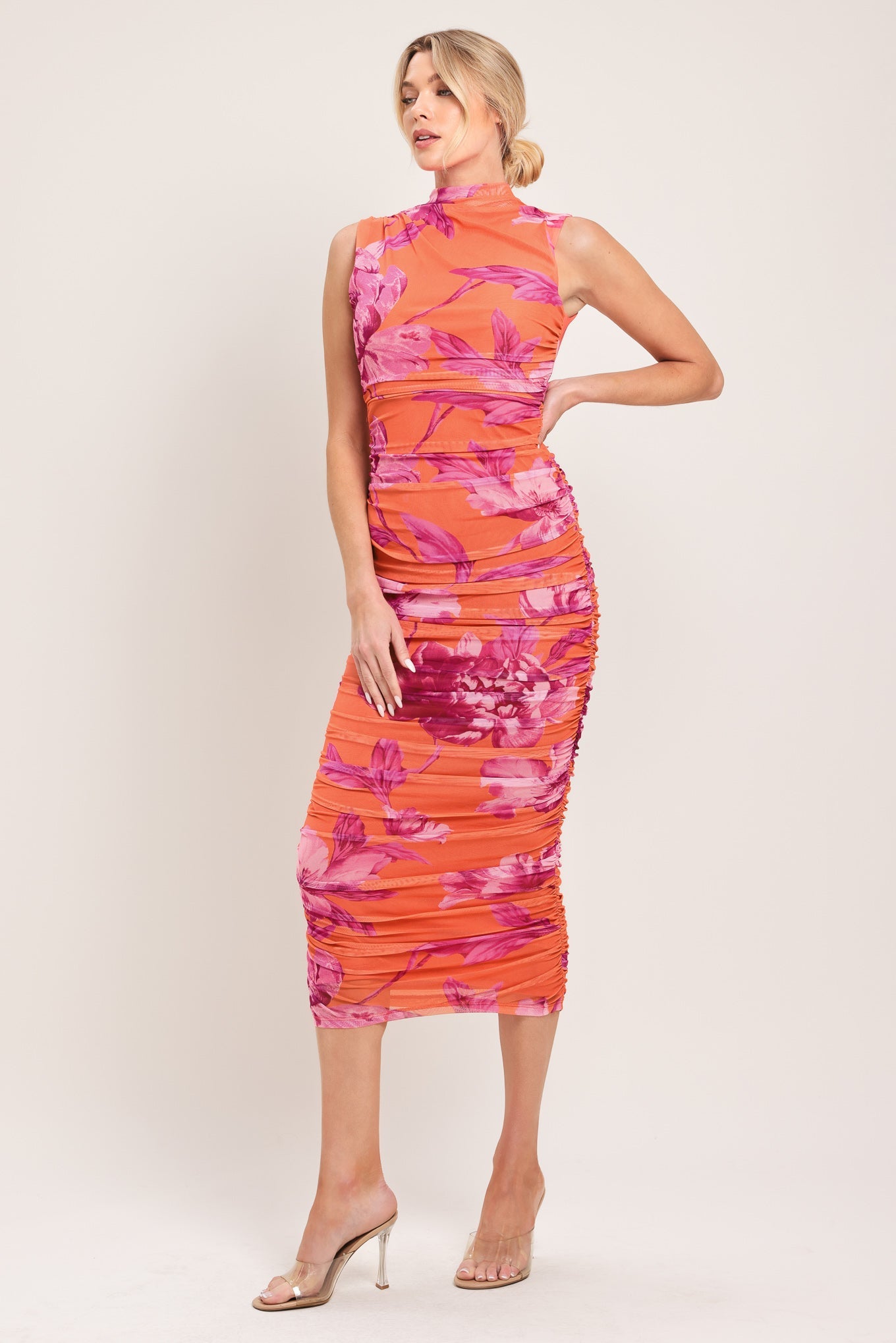 PARADISE GLOW POWER MESH MIDI DRESS
