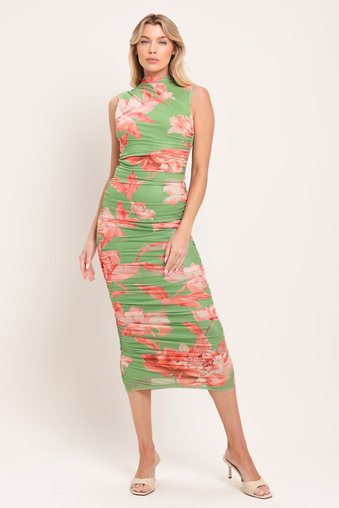 PARADISE GLOW POWER MESH MIDI DRESS