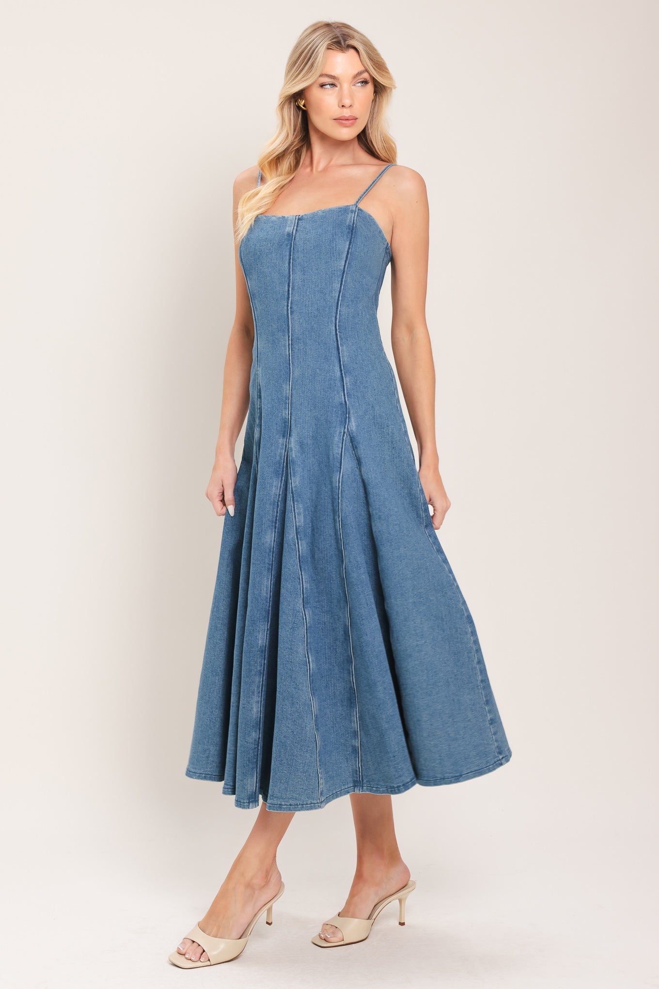 INDIGO WHISPER DENIM MIDI DRESS