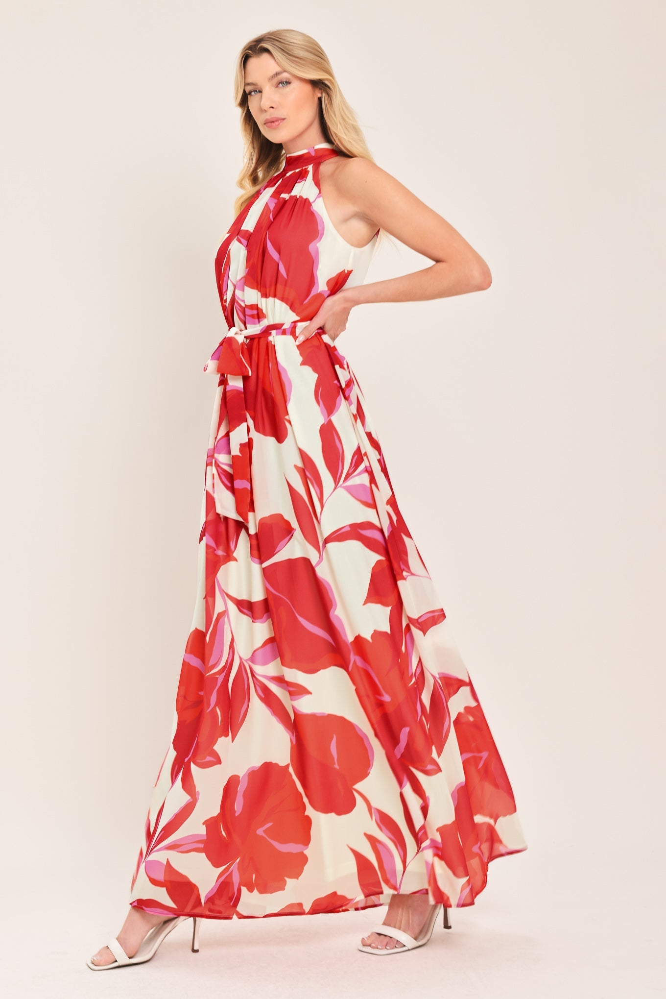 FIJI FLOWER HALTER WOVEN MAXI DRESS