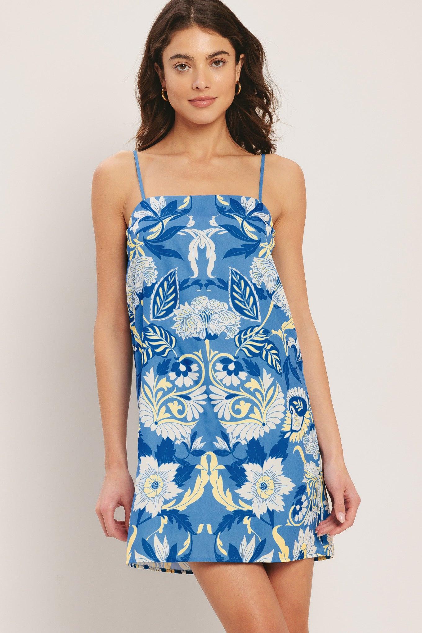 SANTORINI SKY WOVEN MINI SHIFT DRESS