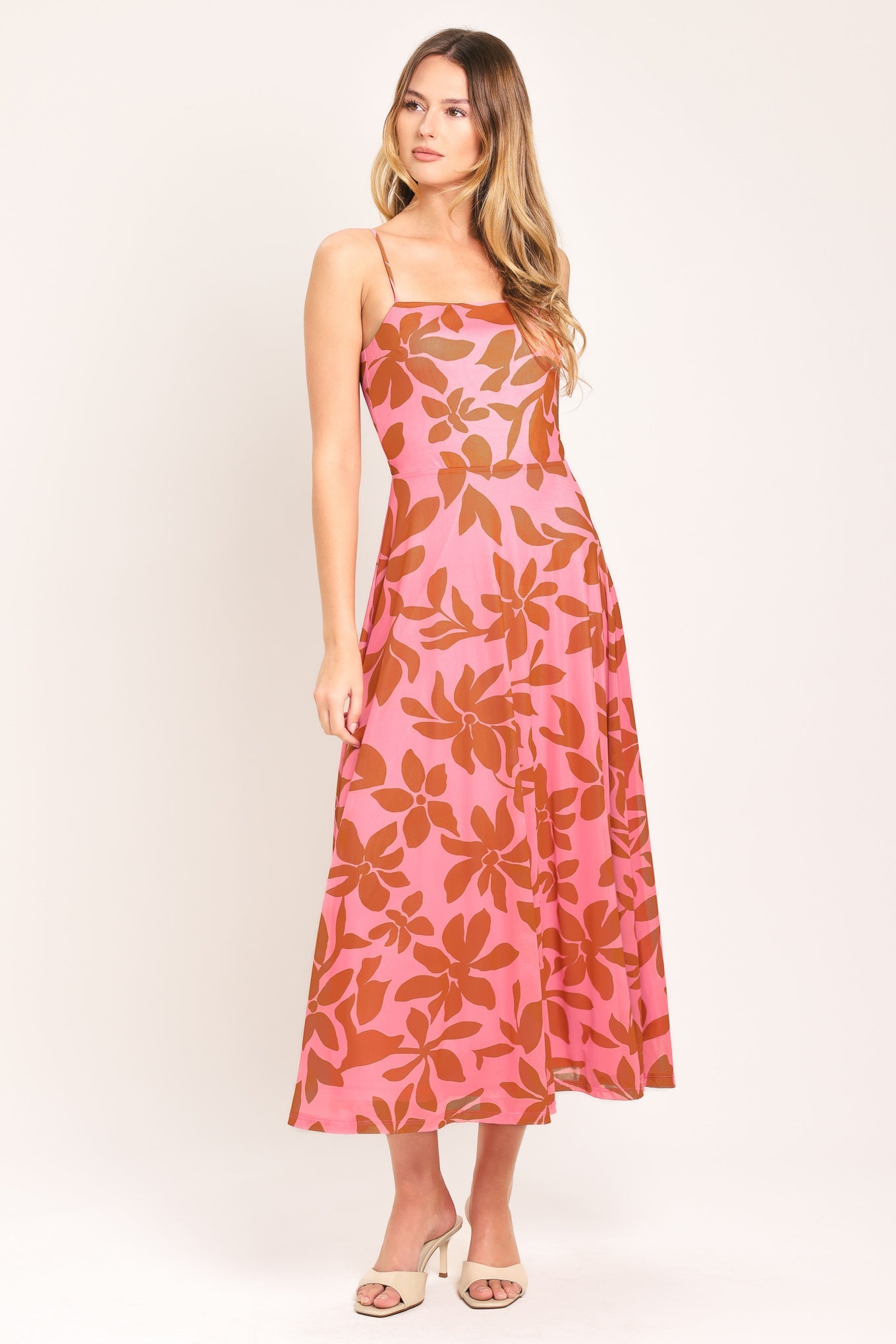 ROSY HAVEN POWER MESH MIDI DRESS