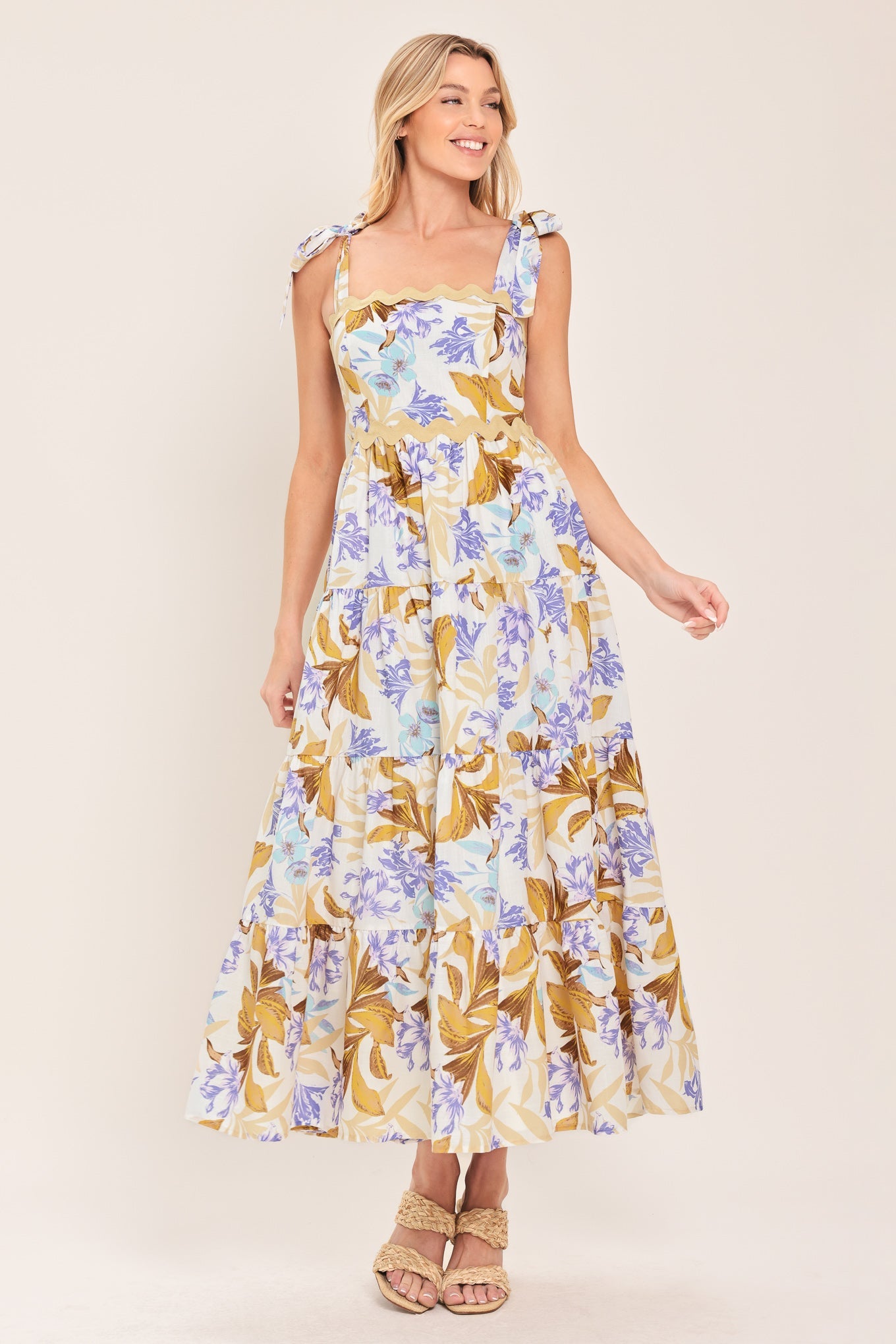SOFTLY SUNKISSED WOVEN MIDI DRESS