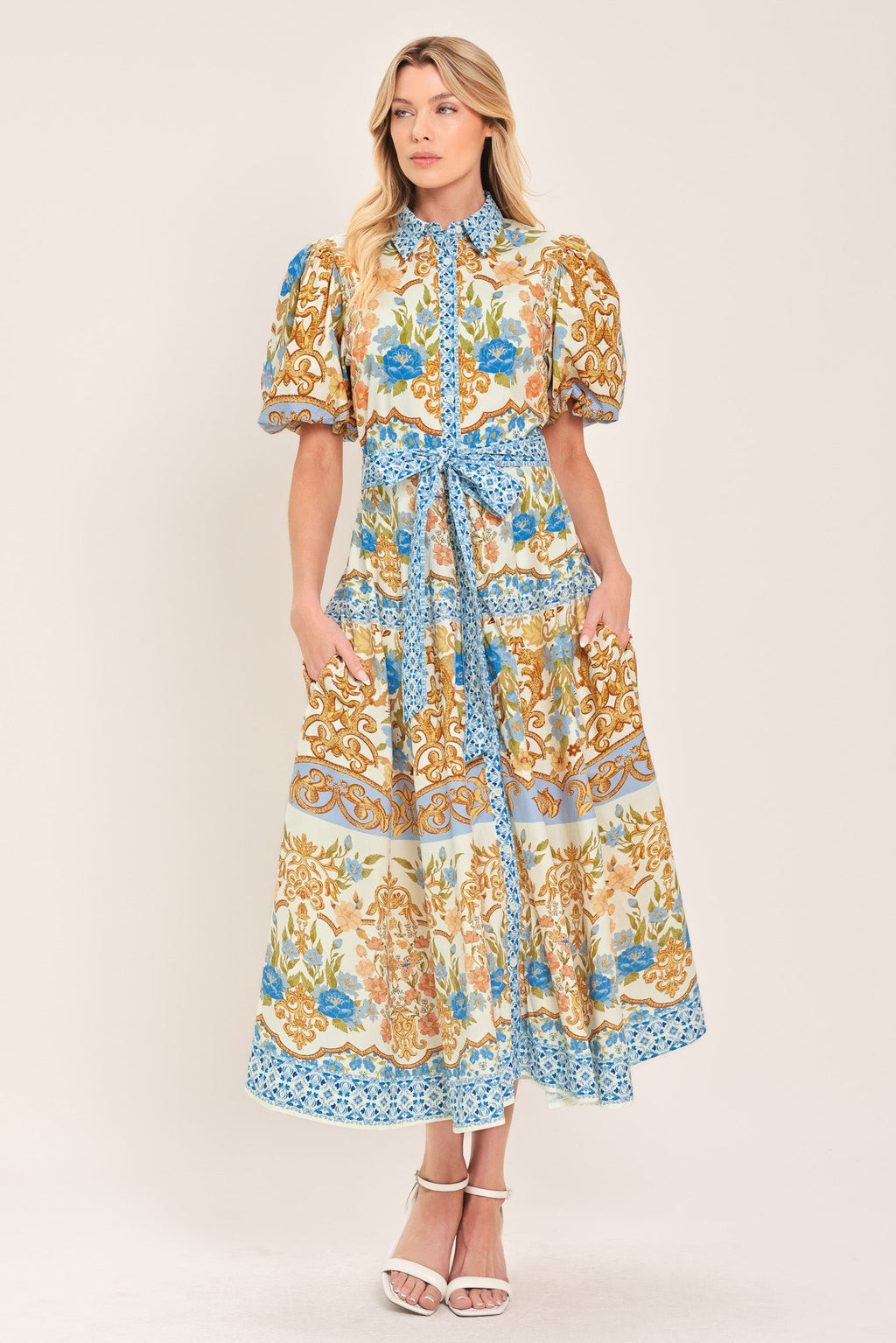 ROYAL GARDEN SOIREE WOVEN MIDI SHIRT DRESS