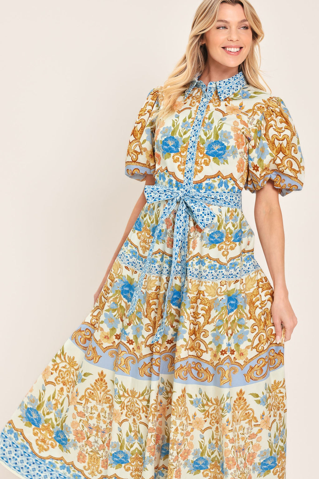 ROYAL GARDEN SOIREE WOVEN MIDI SHIRT DRESS