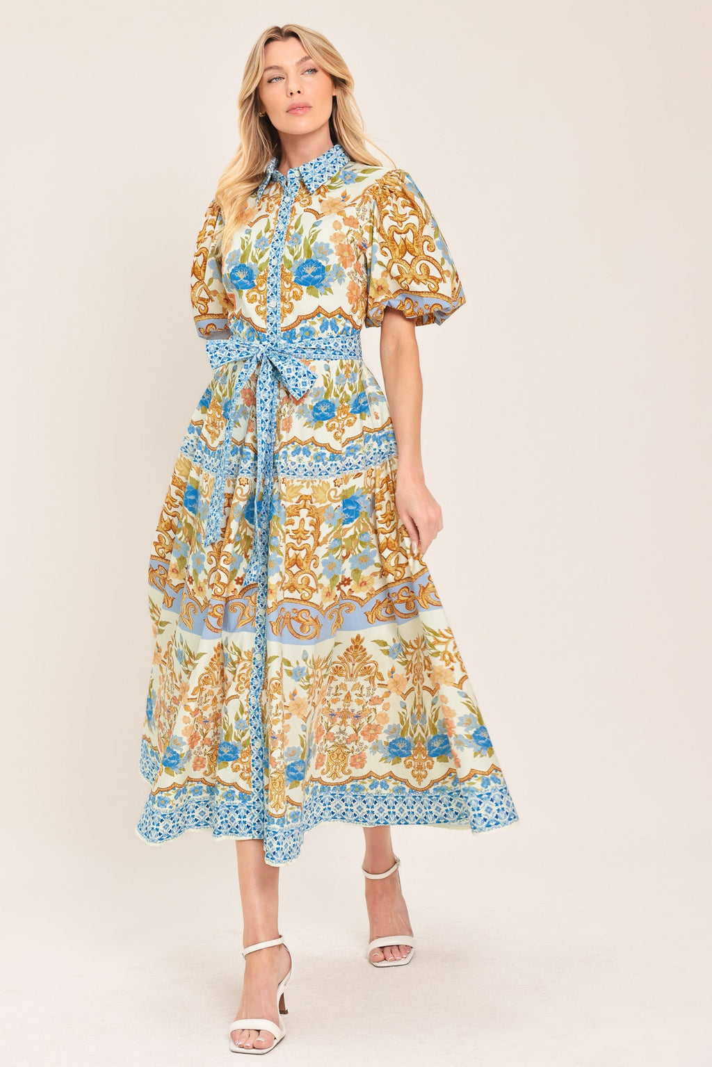 ROYAL GARDEN SOIREE WOVEN MIDI SHIRT DRESS