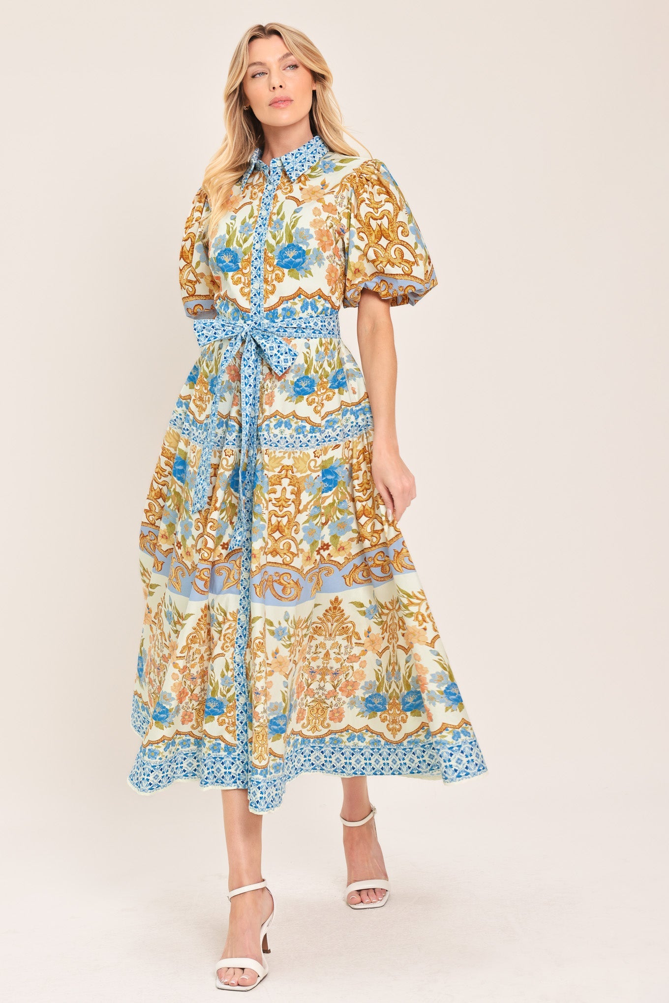 ROYAL GARDEN SOIREE WOVEN MIDI SHIRT DRESS