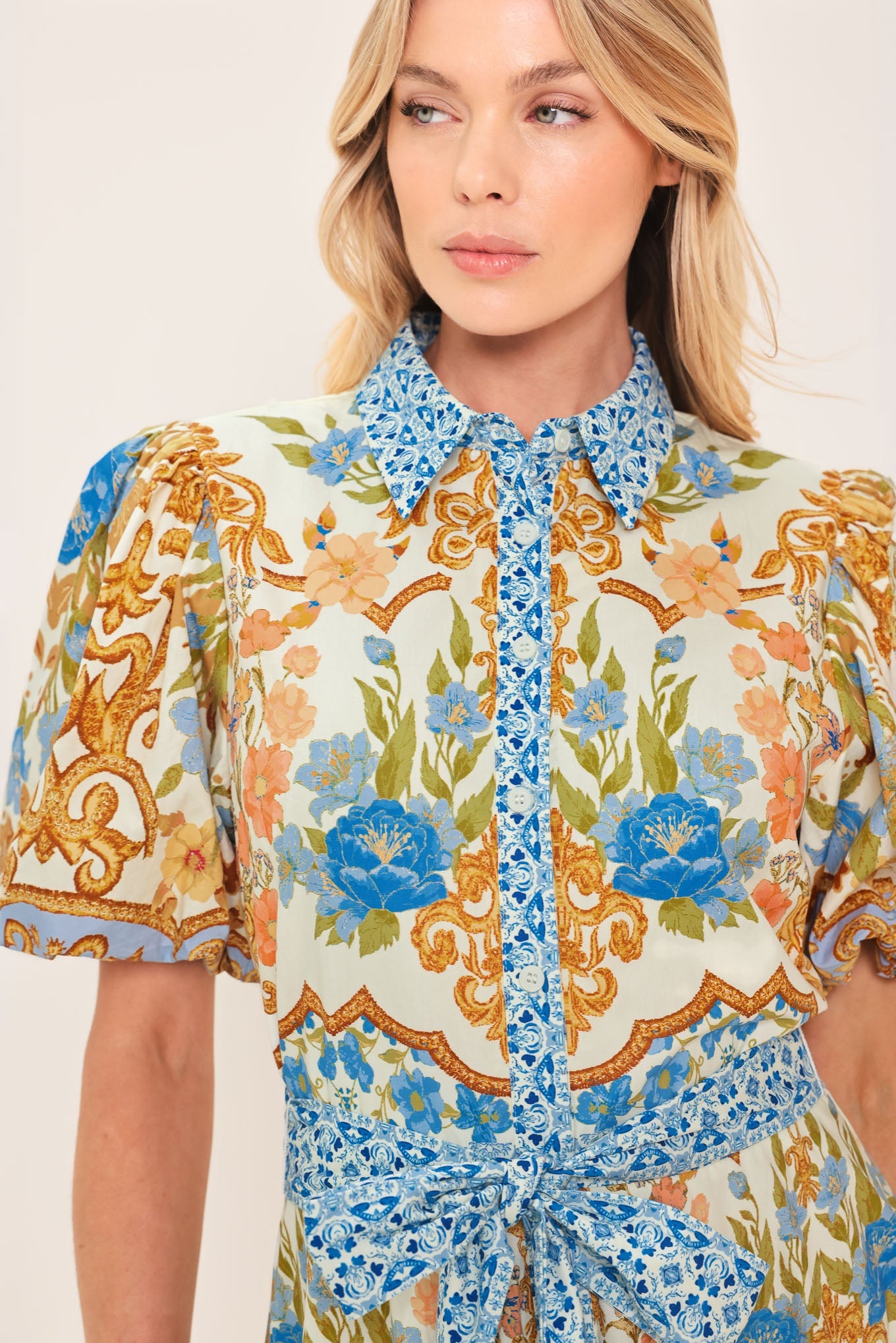 ROYAL GARDEN SOIREE WOVEN MIDI SHIRT DRESS