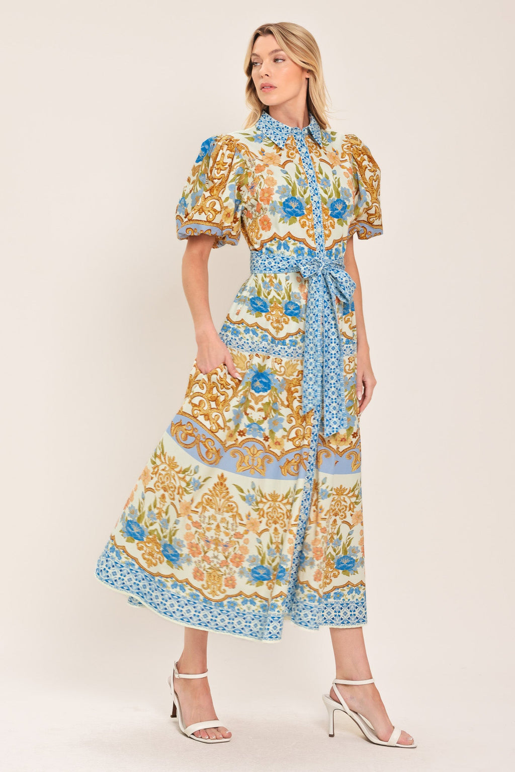 ROYAL GARDEN SOIREE WOVEN MIDI SHIRT DRESS