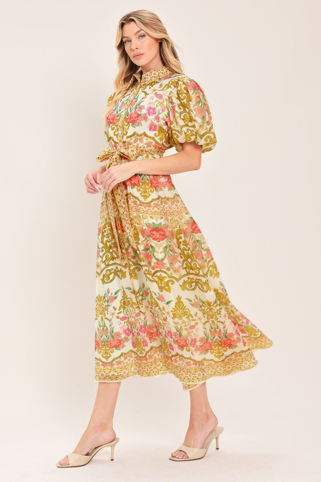 CHATEAU ROSE WOVEN MIDI SHIRT DRESS