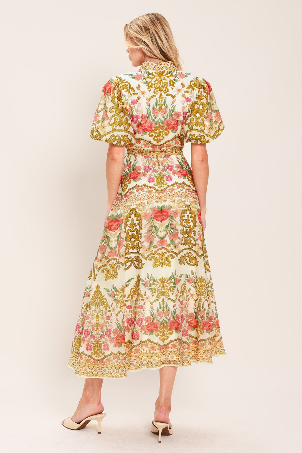 CHATEAU ROSE WOVEN MIDI SHIRT DRESS