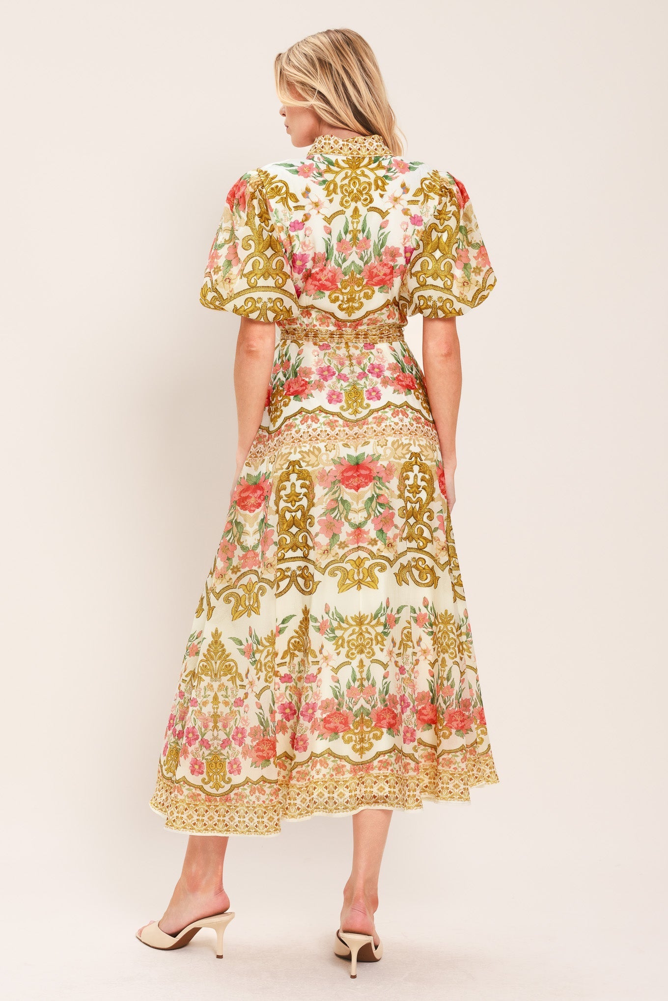 CHATEAU ROSE WOVEN MIDI SHIRT DRESS