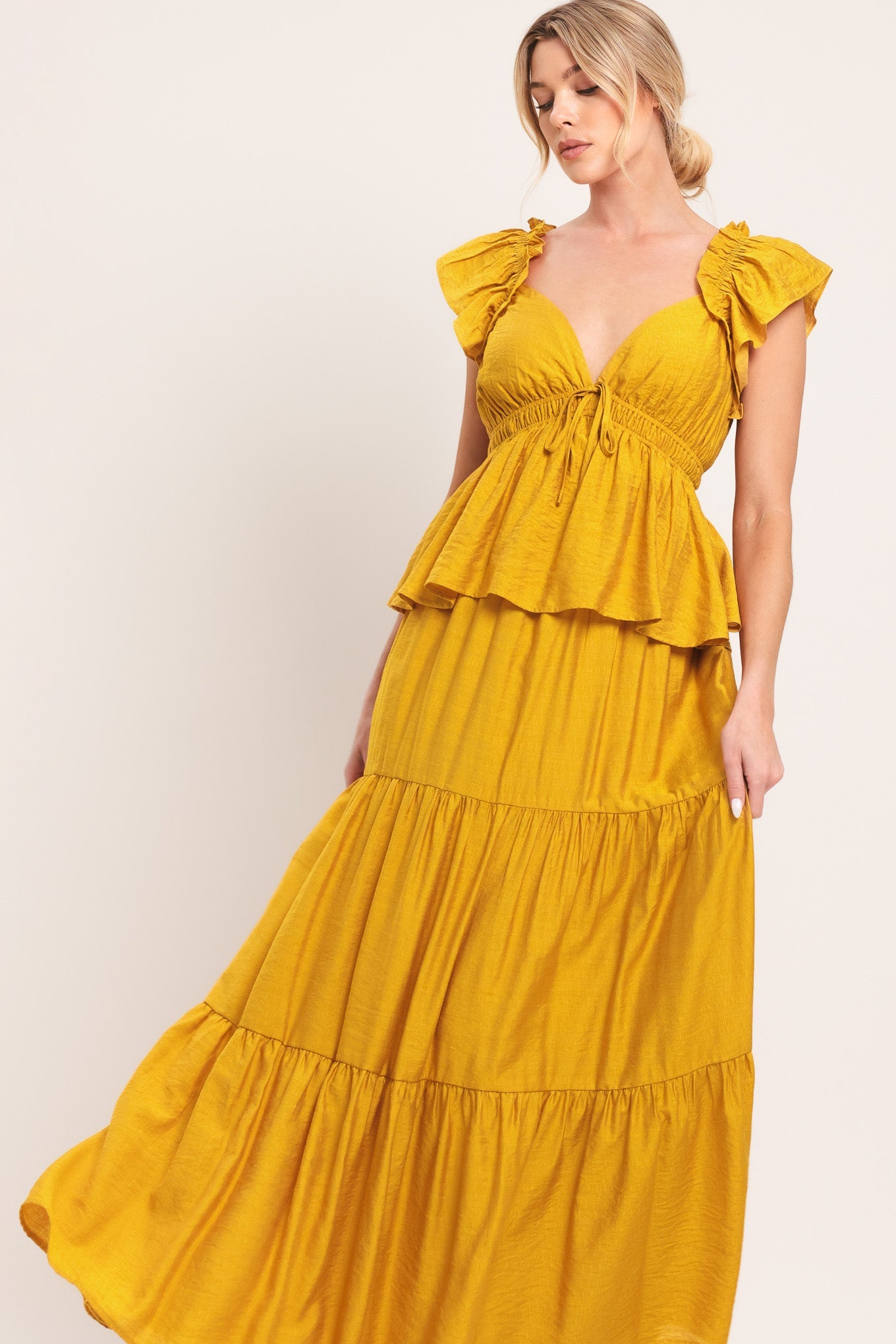 MUSTARD BLOOM WOVEN MAXI DRESS