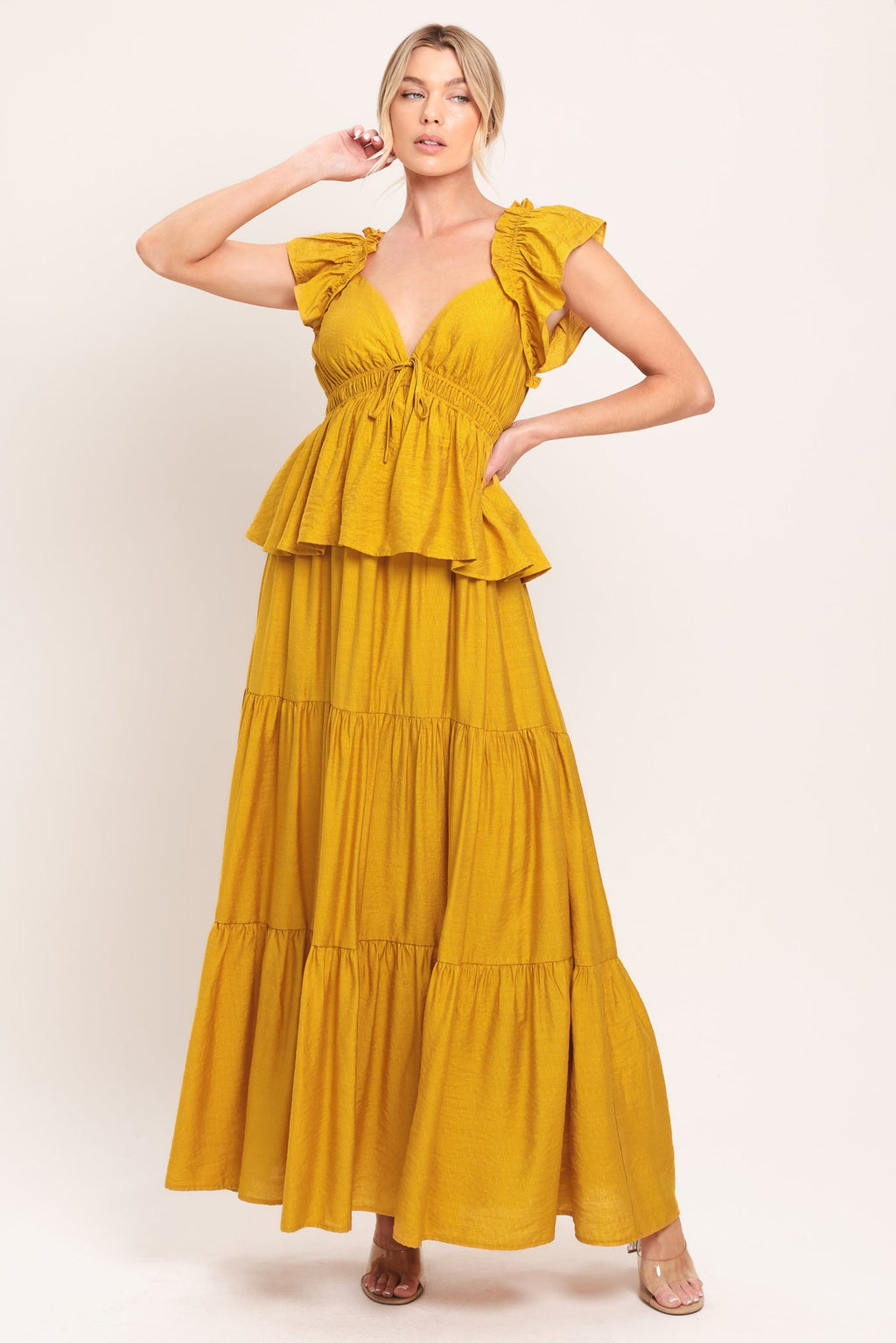 MUSTARD BLOOM WOVEN MAXI DRESS